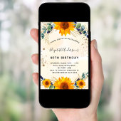 Birthday Sonnenblume Eukalyptus grün Glitzer Einladung