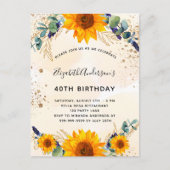 Birthday Sonnenblume Eukalyptus grün Glitzer Einladungspostkarte (Vorderseite)