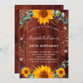 Birthday Sonnenblume Eukalyptus rustikales Braun H Einladung (Vorne/Hinten)