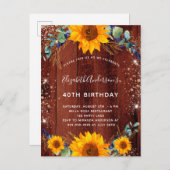 Birthday Sonnenblume Eukalyptus rustikales Braun H Einladungspostkarte (Vorne/Hinten)