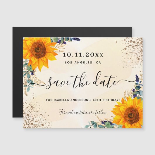Birthday Sonnenblume Eukalyptus speichern Datums-M Magnetkarte (Vorne/Hinten)