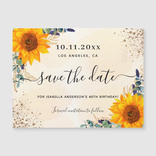 Birthday Sonnenblume Eukalyptus speichern Datums-M Magnetkarte (Vorderseite)
