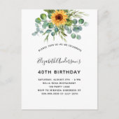 Birthday Sonnenblume Eukalyptusgrün Einladungspostkarte (Vorderseite)