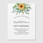 Birthday Sonnenblume Eukalyptusgrün Magneteinladung (Vorderseite)