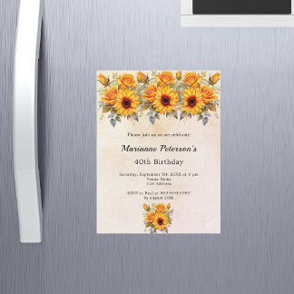 Birthday Sonnenblumen grün rustikal gelb Magneteinladung