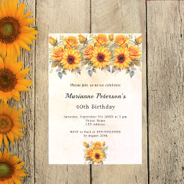 Birthday Sonnenblumen grün rustikal gelb orange Einladung
