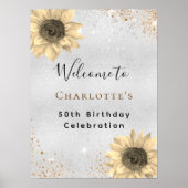 Birthday Sonnenblumen Silber Gold Glitzer Empfang Poster (Vorne)