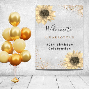 Birthday Sonnenblumen Silber Gold Glitzer Empfang Poster