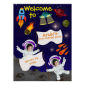 Birthday Space Astronaut Cartoon Glossard Poster (Vorderseite)