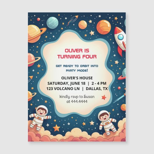 Birthday Space Boy Astronaut Magnetkarte (Vorderseite)