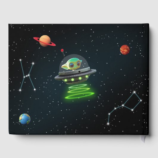 Birthday Space Rocket Foto | Astronaut UFO Alien Gästebuch (Rückseite)