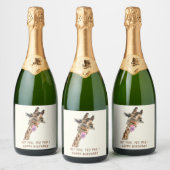 Birthday Sparkling Wine Label Funny Giraffe Schaumweinetikett (Flaschen)