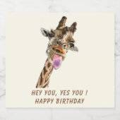 Birthday Sparkling Wine Label Funny Giraffe Schaumweinetikett (Einzelnes Label)