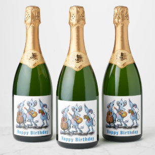 Birthday Sparkling Wine Label Mouse Music Band Schaumweinetikett