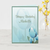 Birthday Spring Tulips Aqua Happy Birthday Card Karte (Gelbe Blume)
