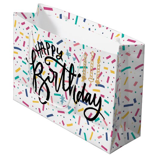 Birthday Sprinkles Candy Pattern Große Geschenktüte (Vorderseite Schrägansicht)