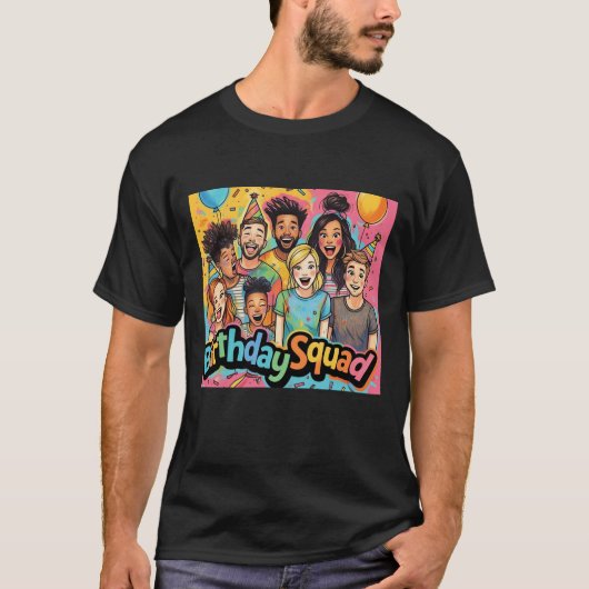 Birthday Squad Colorful Friends Party T-Shirt (Vorderseite)