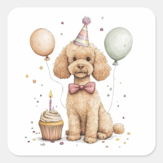 Birthday Standard Poodle Dog Quadratischer Aufkleber (Vorderseite)