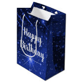 Birthday Star Galaxy on Blue Mittlere Geschenktüte (Vorderseite Schrägansicht)
