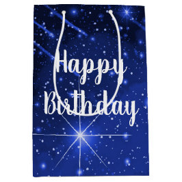 Birthday Star Galaxy on Blue Mittlere Geschenktüte