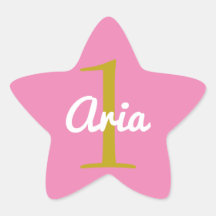 Birthday Star Sticker Pink Gold White