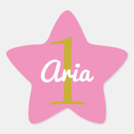 Birthday Star Sticker Pink Gold White