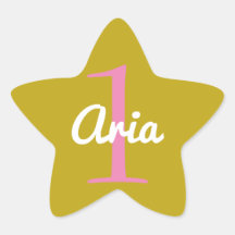 Birthday Star Sticker Pink Gold White
