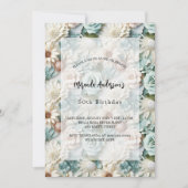 Birthday staubige grüne, weiße Blumen Luxus Einladung (Vorderseite)