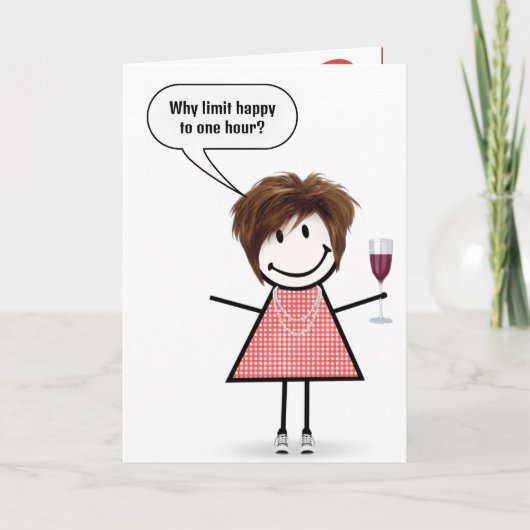 Birthday Stick Figure Girl With Wine Glass Karte (Vorderseite)