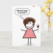 Birthday Stick Figure Girl With Wine Glass Karte (Gelbe Blume)