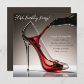 Birthday-Stiletto mit Wein Einladung (Vorne/Hinten)