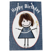 Birthday Strichmännchen Girl on Denim Mittlere Geschenktüte (Vorderseite)