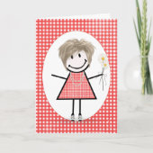 Birthday Strichmännchen Girl on Red Gingham Karte (Vorderseite)