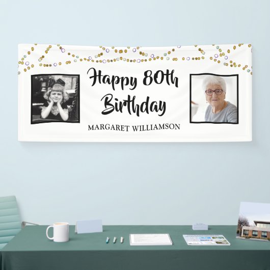 Birthday String Lights Brush Script-Foto Banner (Messe)
