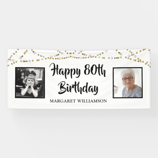 Birthday String Lights Brush Script-Foto Banner (Horizontal)