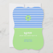 Birthday Stripes Blue ⎮ White Green Einladung (Rückseite)