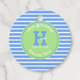 Birthday Stripes Blue ⎮ White Green Gevor Tag Geschenkanhänger