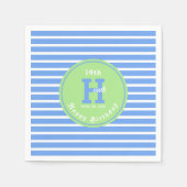 Birthday Stripes Blue ⎮ White Green Napkin Serviette (Vorderseite)