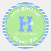 Birthday Stripes Blue ⎮ White Green Runder Aufkleber (Vorderseite)