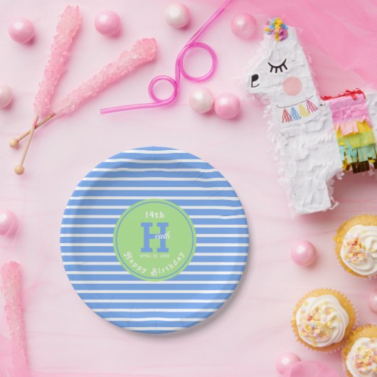 Birthday Stripes Blue ⎮ Whitepaper Plakate Pappteller (Party)