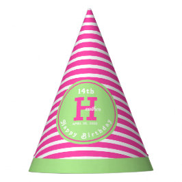 Birthday Stripes Pink ⎮ White Green Party Hat Partyhütchen