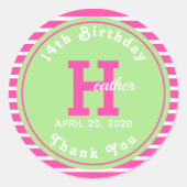 Birthday Stripes Pink ⎮ White Green Runder Aufkleber (Vorderseite)