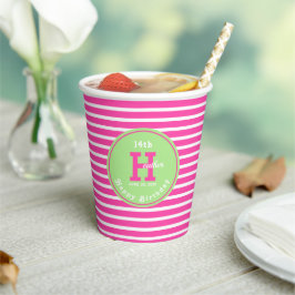 Birthday Strips Pink ⎮ White Paper Cup Pappbecher