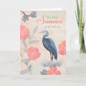 Birthday Summer Leaves Flowers and Heron Karte (Vorderseite)