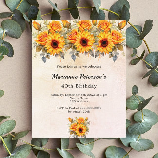 Birthday sunflower gelb orange Einladung Flyer