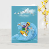 Birthday Surfer on Wave Karte (Gelbe Blume)