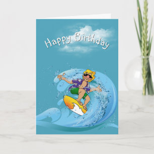 Birthday Surfer on Wave Karte