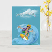Birthday Surfer on Wave Karte (Gelbe Blume)