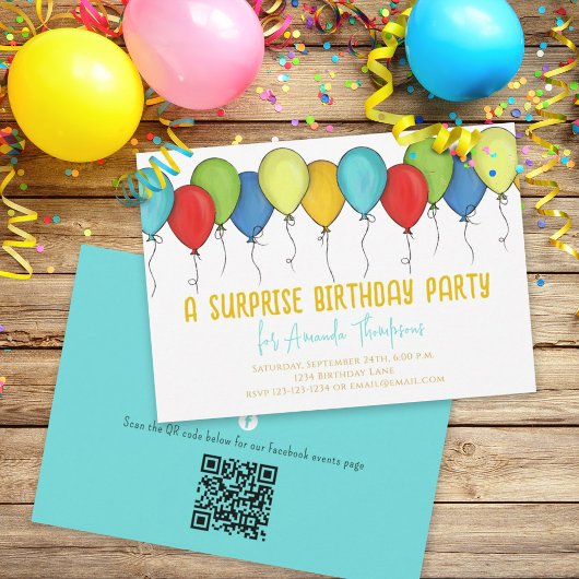 Birthday Surprise Party Balloons QR Code Facebook Einladung