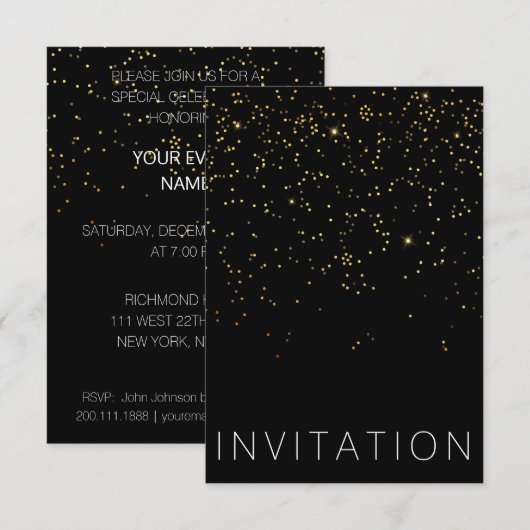 Birthday Surprise Party Einladung Gold Confetti (Vorne/Hinten)